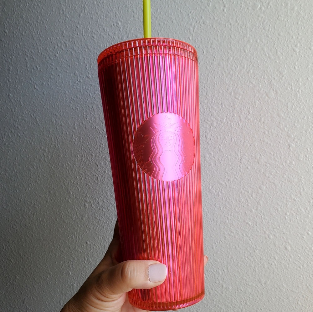 Starbucks Magenta Pleated Cold Beverage Cup Travel Tumbler